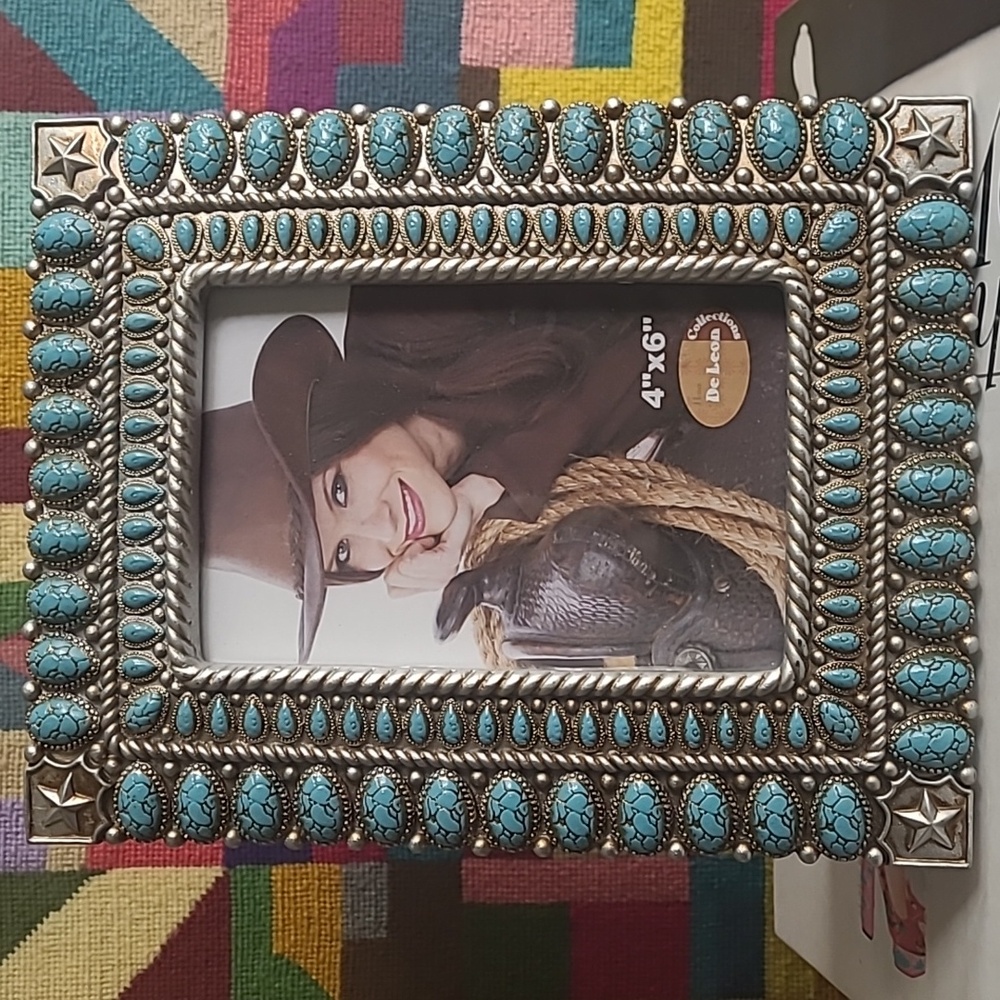 SOUTHWESTERN TURQUOISE AND SILVER PICTURE FRAME